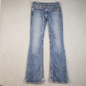 VTG SILVER Jeans Womens 29x35 Long Y2K Slim Fit Flare Leg Low Rise Hip Hug Denim